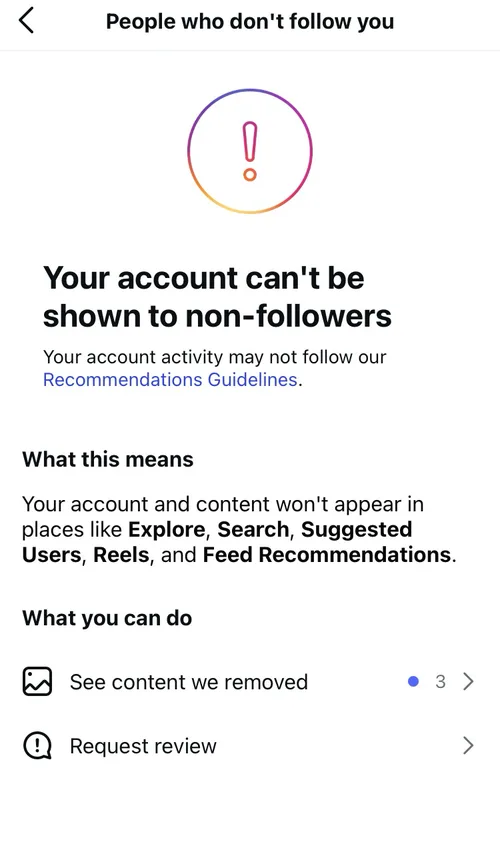 Case 2 before: Your account can't be shown to non-followers
